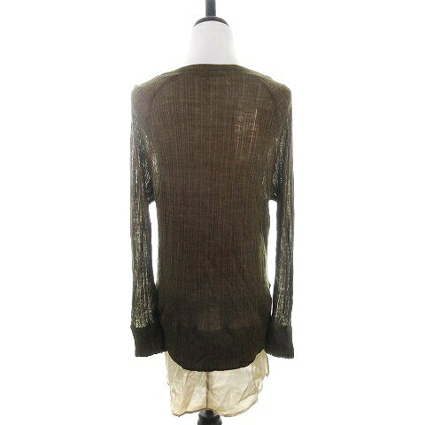 【中古】未使用品 ザラ ZARA collection ワンピース チュニック 長袖 クルーネック スリット 切替 リブ ニット 薄手 無地 S カーキ ベージュ トップス レディース 【ベクトル 古着】 240805