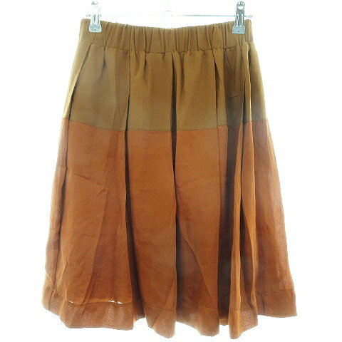 【中古】ナノユニバース nano universe スカート フレア ひざ丈 タック 切替 薄手 無地 ベージュ オレンジ ボトムス /T2 レディース 【ベクトル 古着】 240926