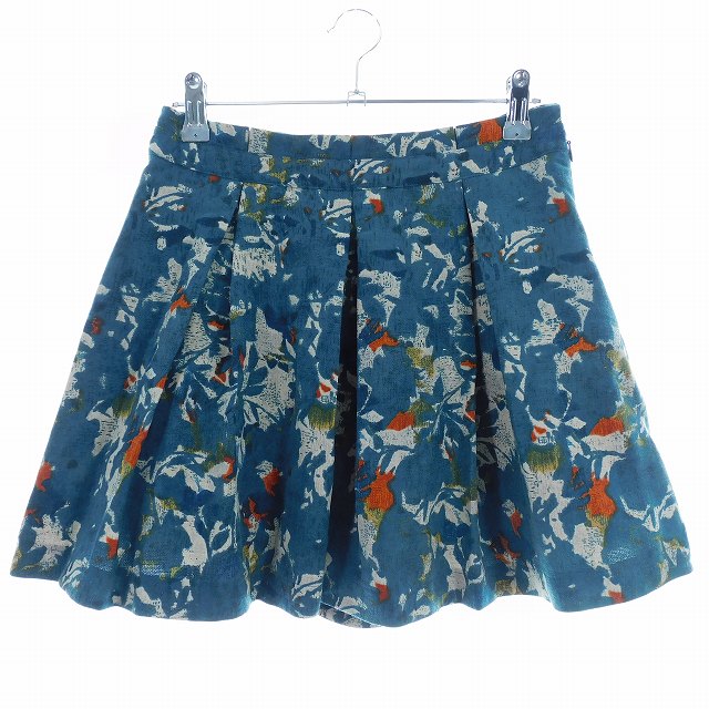 【中古】ナチュラルビューティーベーシック NATURAL BEAUTY BASIC キュロット ショーパン パンツ ショート ボックスプリーツ サイドファスナー 総柄 S 青 ブルー ボトムス /T2 レディース 【ベクトル 古着】 250605