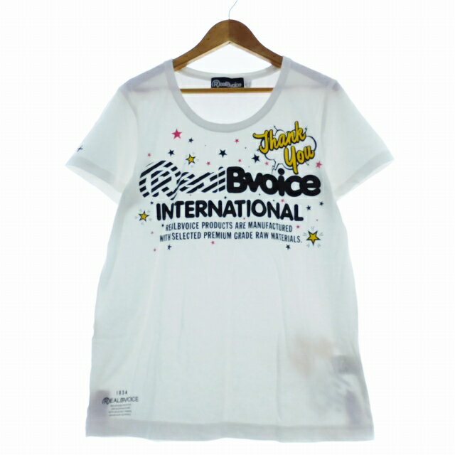 樂天商城 - 【中古】リアルビーボイス Real Bvoice Tシャツ カットソー 半袖 クルーネック コットン プリント L 白 ホワイト トップス /T2 レディース 【ベクトル 古着】 251002