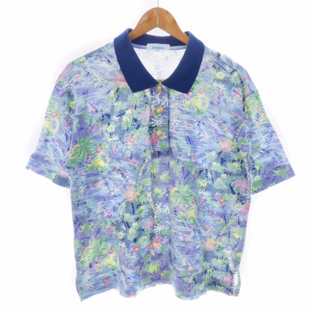 ジャンセン jantzen ポロシャツ カットソー 半袖 ステンカラー コットン 総柄 L 紫 パープル トップス /AZ レディース  260514