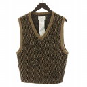【中古】ダブレット doublet 21AW MONOGRAM JQ KNIT VEST モノグラムジャガード ニットベスト 総柄 M 茶 ブラウン 21AW3...