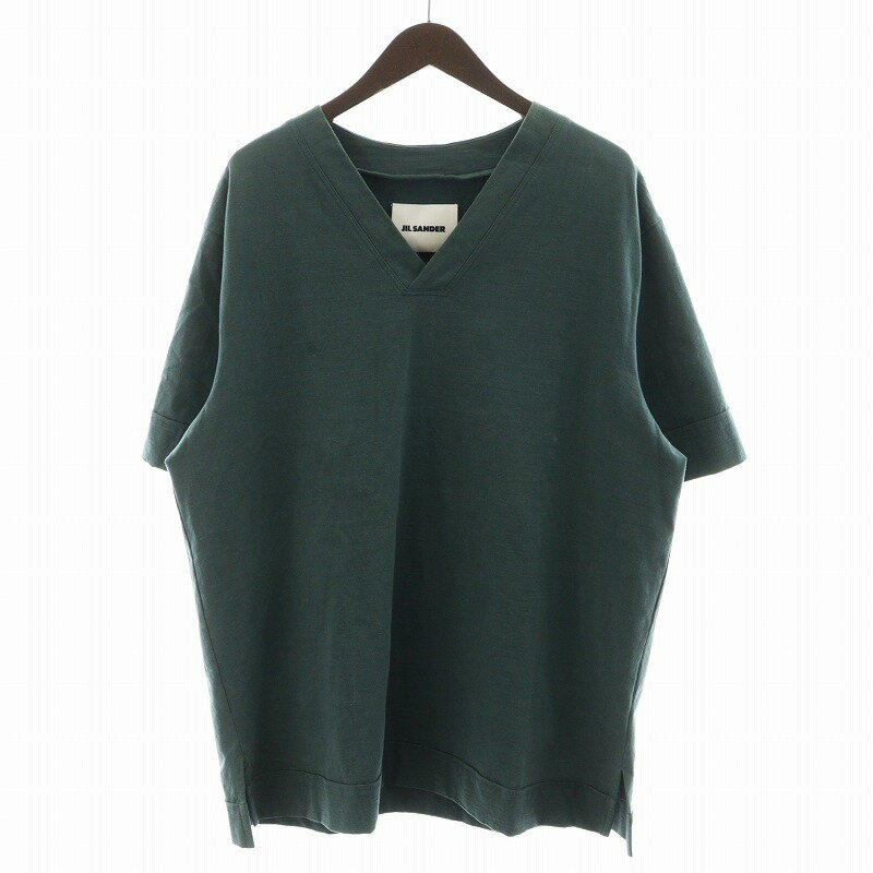 【中古】ジルサンダー JIL SANDER VネックTシャツ カットソー 半袖 ロゴ M 緑 グリーン J22GC0107 /AN14 メンズ 【ベクトル 古着】 241009