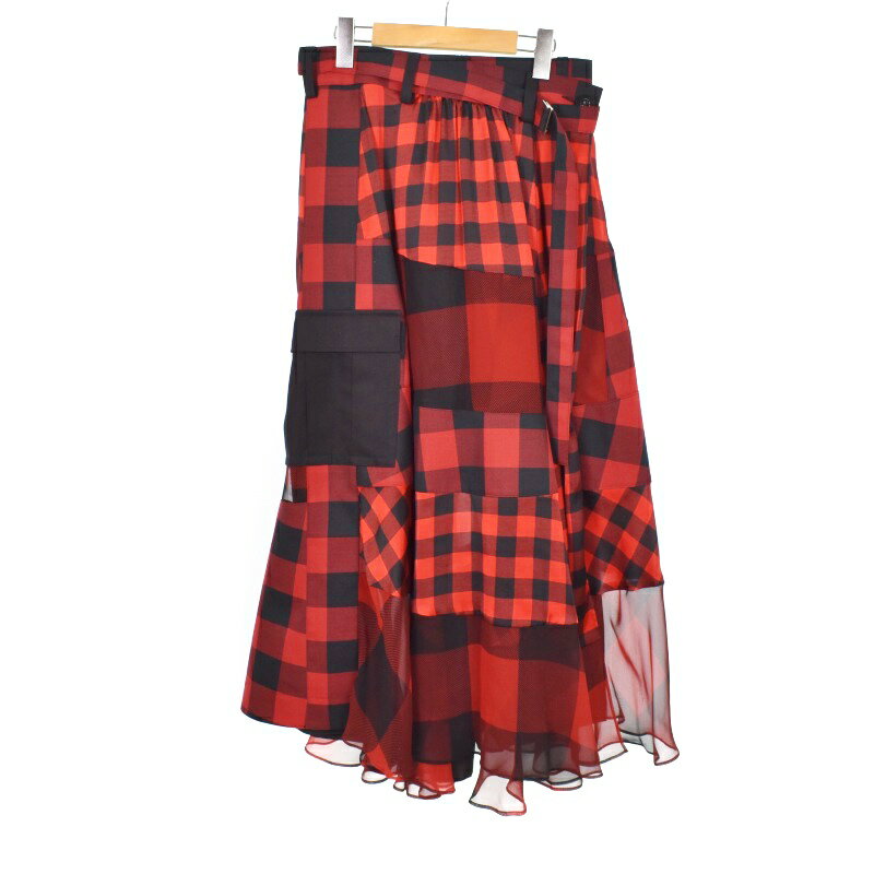 【中古】サカイ sacai 22SS Buffalo Check Maxi Skirt バッファローチェック マキシ スカート ロング 2 赤 レッド 22-05941 レディース 【ベクトル 古着】 250516のサムネイル
