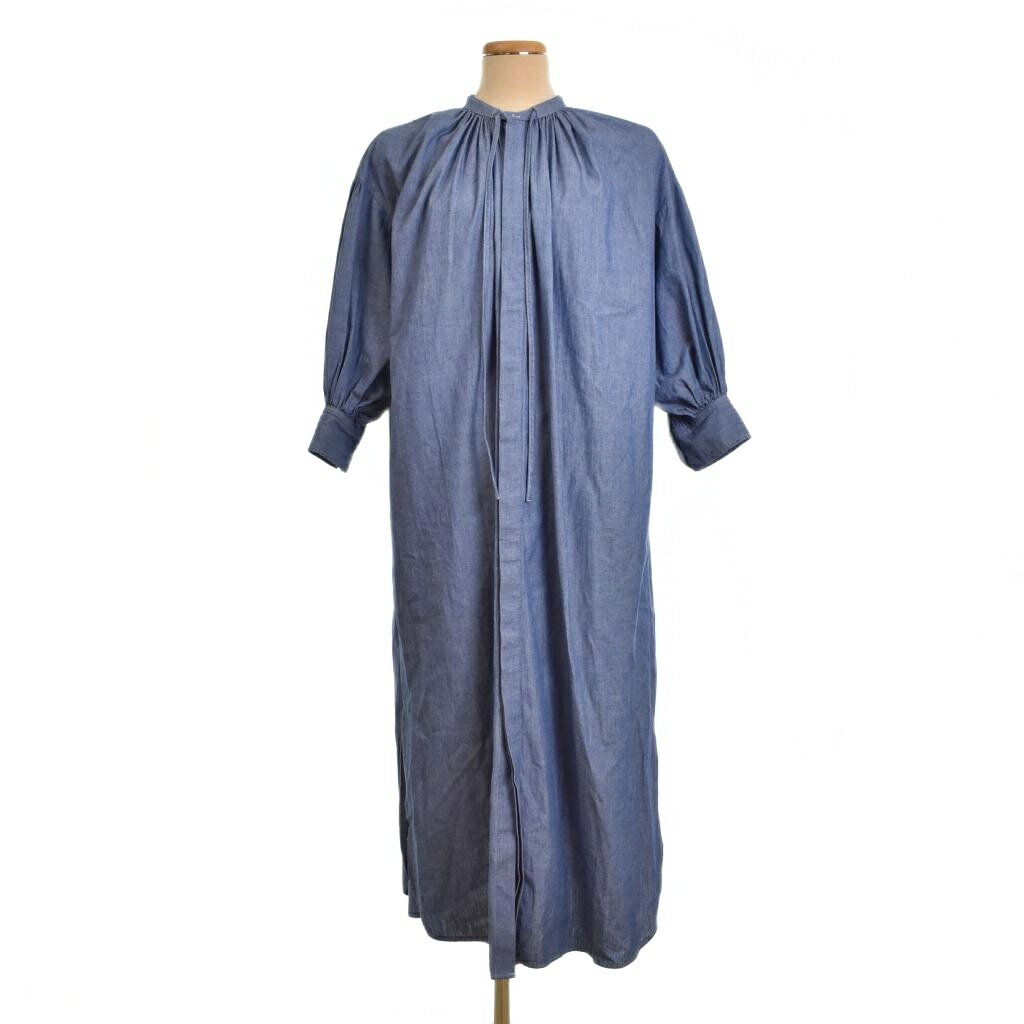 【中古】ハイク HYKE 22SS CHAMBRAY GATHERED DRESS シャンブレー ワンピース 長袖 ロング 1 青 ブルー 221-16126 033 レディース 【ベクトル 古着】 250923