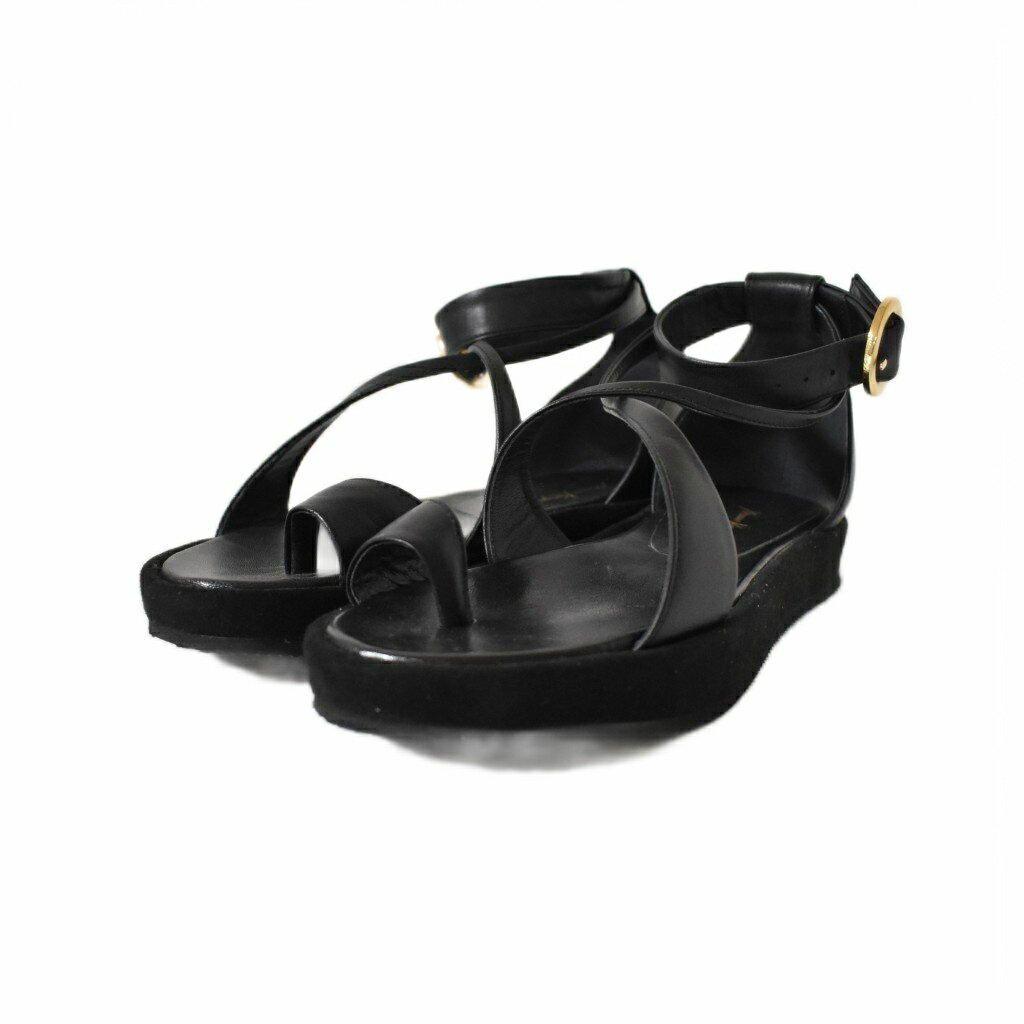 【中古】マメクロゴウチ Mame Kurogouchi Curved Line Ankle Strap Sandals アンクルストラップサンダル トングサンダル レザー 23.5cm 黒 ブラック MM22SS AC308 レディース 【ベクトル 古着】 251022