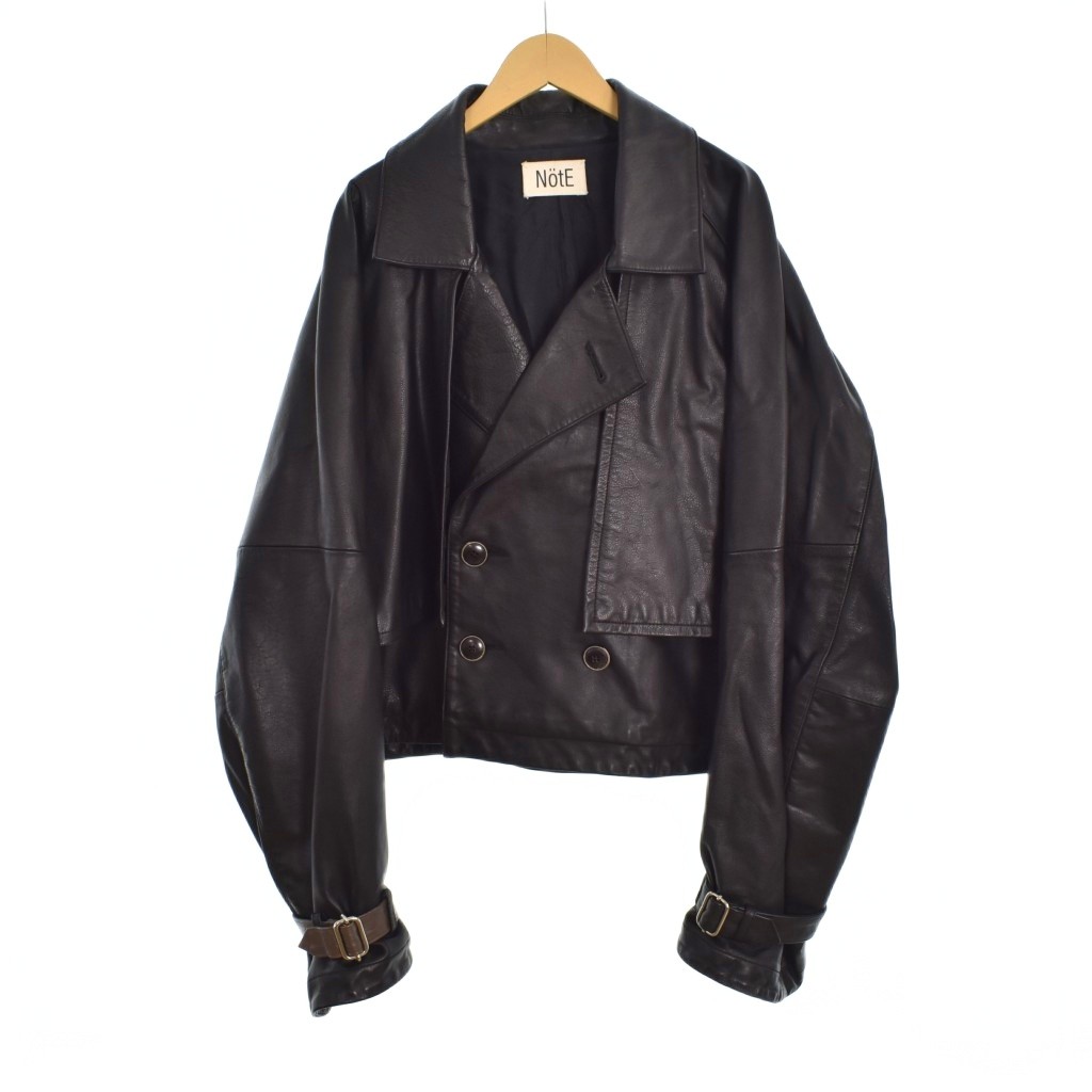 ノート NotE Contrast Over Trench オーバー トレンチ ジャケット レザー 牛革 46 黒 ブラック 20A-01 メンズ  260308