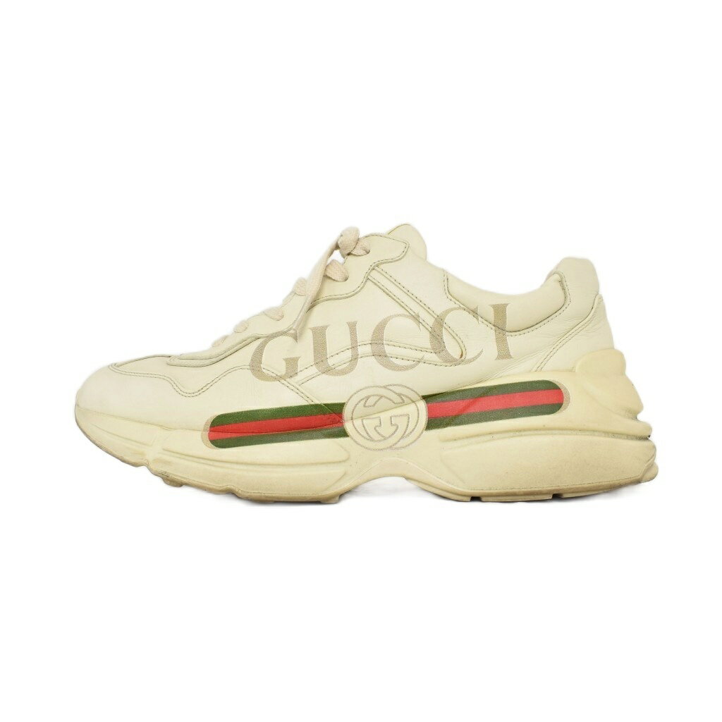 gucci///////////////\\\' - 【中古】グッチ GUCCI ライトン ロゴ レザー スニーカー 7.5 ベージュ 500877 ☆AA★ メンズ 【ベクトル 古着】 260422