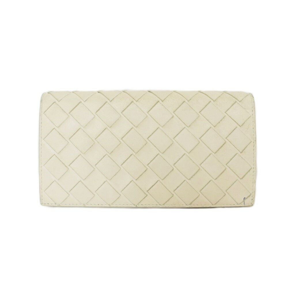 【中古】ボッテガヴェネタ BOTTEGA VENETA イントレチャート 二つ折り 長財布 ロングウォレット レザー 白 ホワイト ☆AA★ メンズ 【ベクトル 古着】 260504