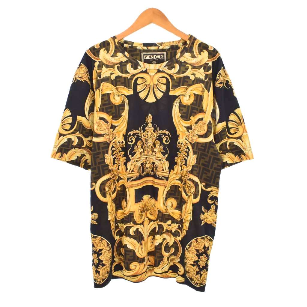 フェンディ FENDI ヴェルサーチ VERSACE 22SS フェンダーチェ FENDACE Tシャツ 半袖 総柄 M 黒 ブラック FY0936 AKDZ メンズ  260606