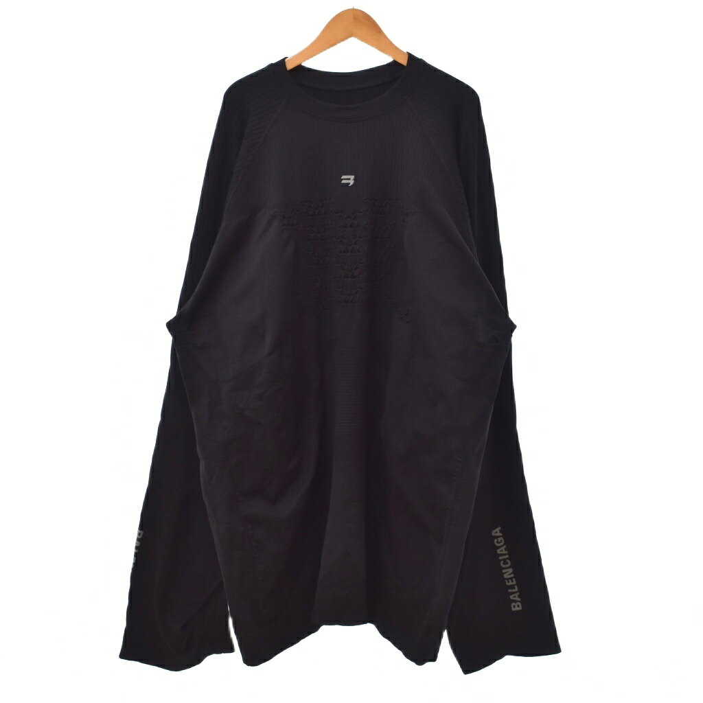 【中古】バレンシアガ BALENCIAGA 22AW Oversized Athletic Energy Accumulator Tee カットソー 長袖 スウェット ロゴプリント クルーネック プルオーバー S 黒 ブラック 719645 4C9B4 メンズ 【ベクトル 古着】 260729