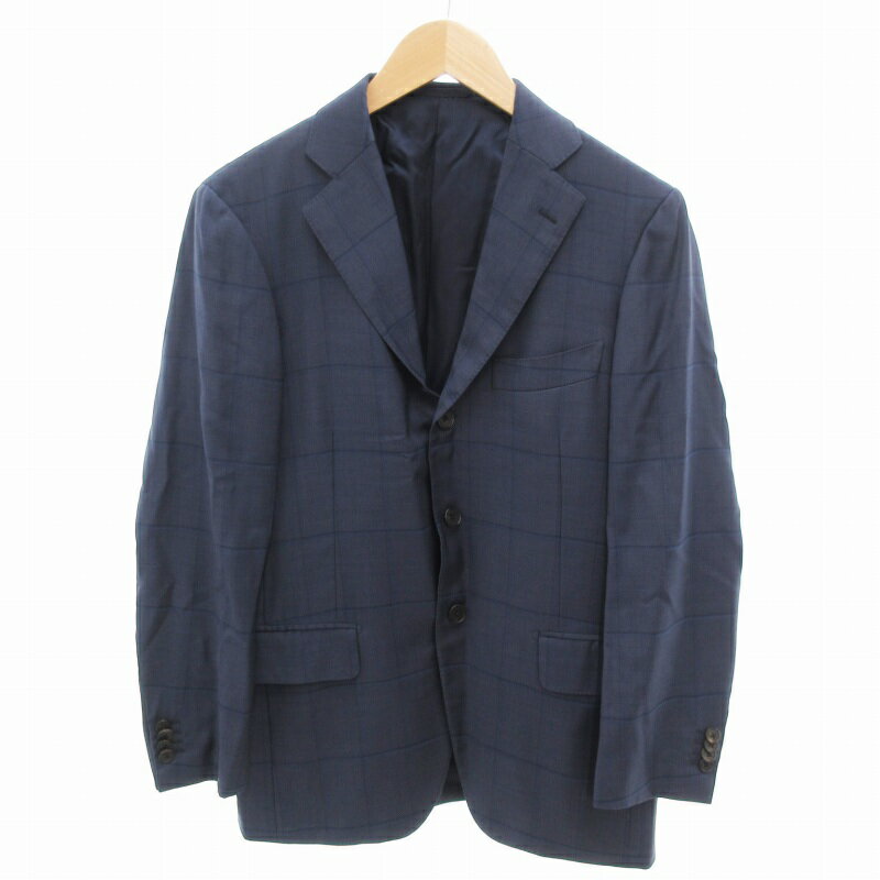 【中古】シップス SHIPS カジュアルスーツ セットアップ ジャケット パンツ 総裏 3B チェック柄 46 紺 ネイビー /HO ■GY99 メンズ 【ベクトル 古着】 250623