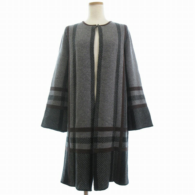 【中古】リアプル LIAPULL カーディガン ニット ロング チェック柄 長袖 カシミヤ混 42 グレー イタリア製 ■GY45 レディース 【ベクトル 古着】 250724