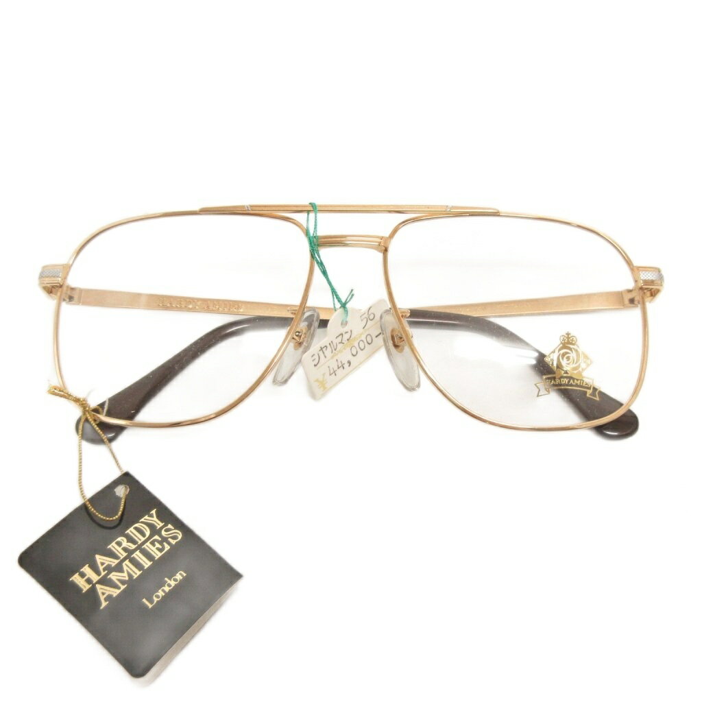 【中古】ハーディエイミス HARDY AMIES タグ付き メガネ メガネフレーム チタン メタルフレーム 度なし 56□16-140 ゴールドカラー 黒 ブラック ■GY99 メンズ 【ベクトル 古着】 250925