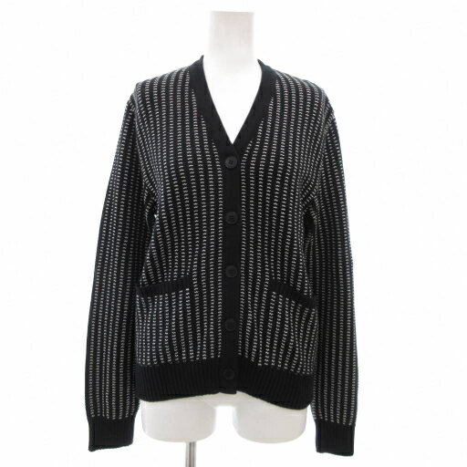 【中古】アニエスベー agnes b. カーディガン 1 黒 ブラック 白 ホワイト Vネック ポケット付き 総柄 TT08LZ57 /JS ■GY14 レディース 【ベクトル 古着】 250927