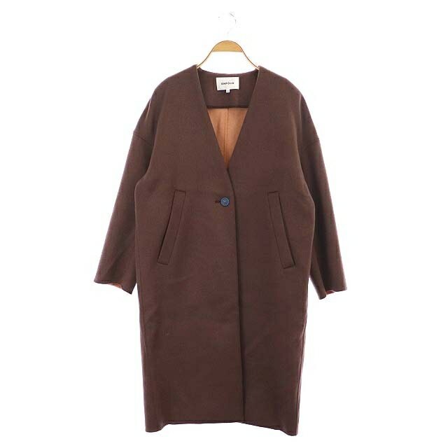 【中古】エンフォルド ENFOLD 22AW NO-COLLAR COAT ノーカラーコート アウター ウール ロング 36 茶 ブラウン /AA ■OS レディース 【ベクトル 古着】 230828