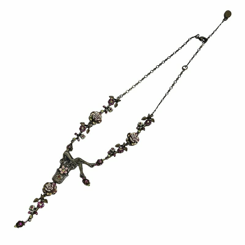 【中古】ミハエルネグリン Michal Negrin フラワー 花 ストーン ネックレス ペンダント ピンク アンティーク ゴールド ヴィンテージ vintage レディース 【ベクトル 古着】 240516