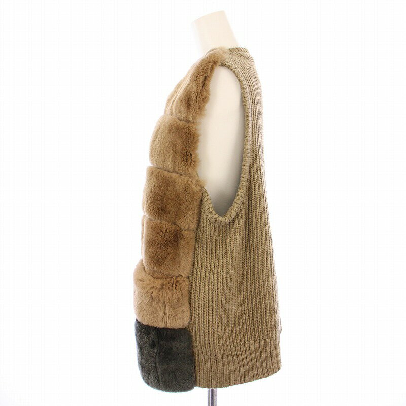 【中古】アダージェット adagietto ニット ベスト ジャケット ジップアップ ラビットファー ウール M-L 茶 FK18786 /BM レディース 【ベクトル 古着】 250422 2