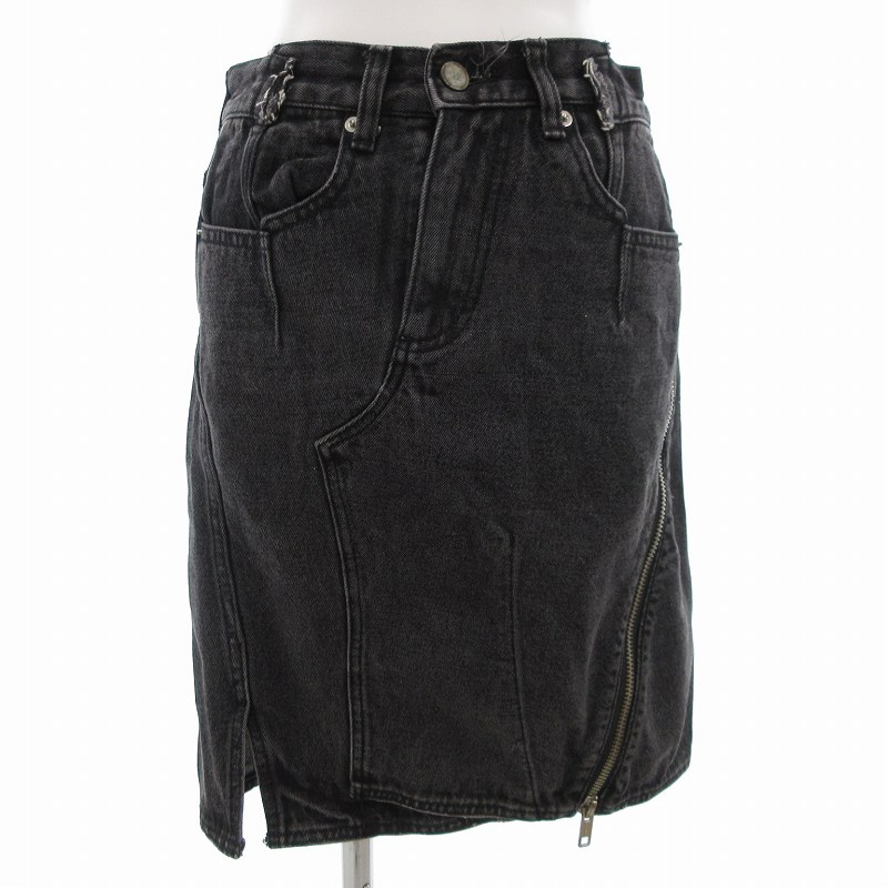 【中古】3.1 フィリップリム 3.1 phillip lim ジッパースカート デニム アシンメトリー ひざ丈 0 黒系 /UO ■GY41 レディース 【ベクトル 古着】 250626