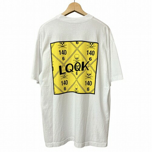 【中古】未使用品 TQQK STUDIO HAZARD LOGO ハザード ロゴ Tシャツ 半袖 白 黄 ホワイト イエロー L メ..
