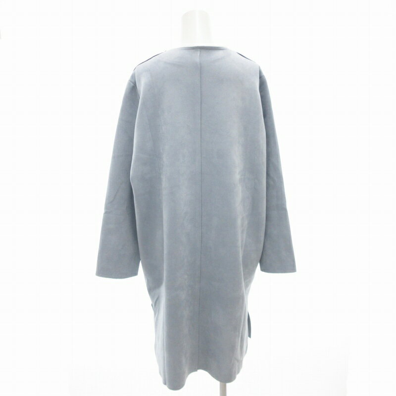 【中古】ザンパ ZAMPA ノーカラーコート ロング フェイクスウェード M 水色 ライトブルー /GV レディース 【ベクトル 古着】 250802