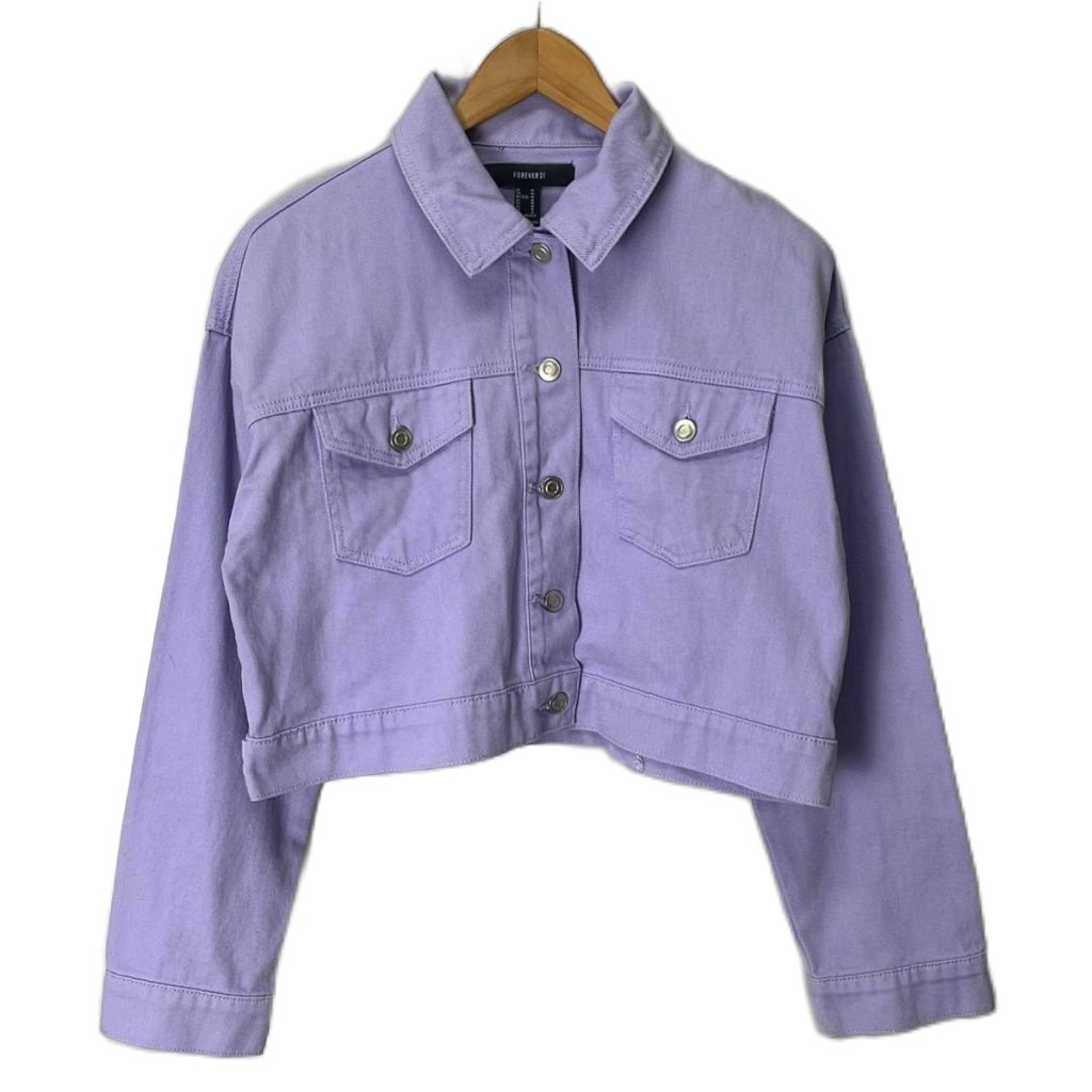 【中古】フォーエバー21 FOREVER21 クロップド丈 デニムジャケット カバーオール M 紫 パープル レディース 【ベクトル 古着】 250908