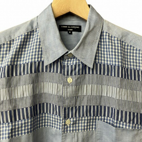 【中古】コムデギャルソンオム COMME des GARCONS HOMME 11SS チェック切り替え シャツ 半袖 水色 ブルー S HG-B050 AD2010 メンズ 【ベクトル 古着】 250722