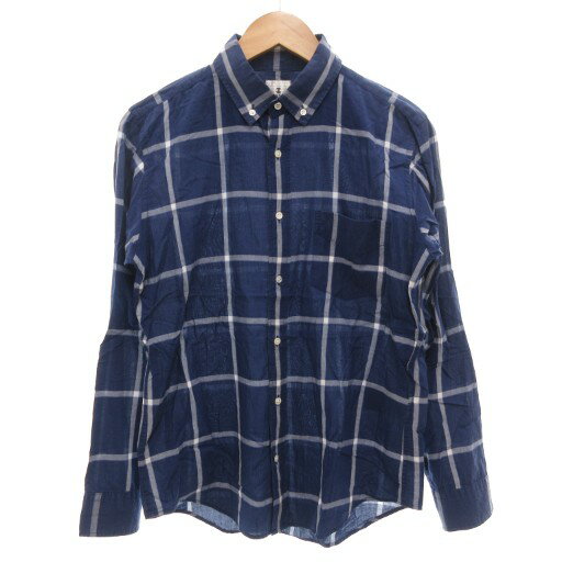 【中古】タケオキクチ TAKEO KIKUCHI ボタンダウンシャツ BD 長袖 2 紺 ネイビー 白 ホワイト チェック柄 /GV ■GY43 メンズ 【ベクトル 古着】 251024