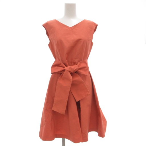 【中古】ティアラ Tiara ビッグリボンサーキュラーワンピース ノーリーズ 2 ひざ丈 パニエ付 Vネック コーラルピンク A0149FA275 /GV レディース 【ベクトル 古着】 251118