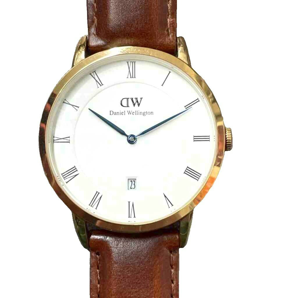 【中古】ダニエルウェリントン DANIEL WELLINGTON Dapper B38R9 腕時計 ウォッチ クォーツ式 アナログ 2針 デイト 文字盤ホワイト 本革 レザー ブラウン 稼働品 メンズ 【ベクトル 古着】 251024(2)