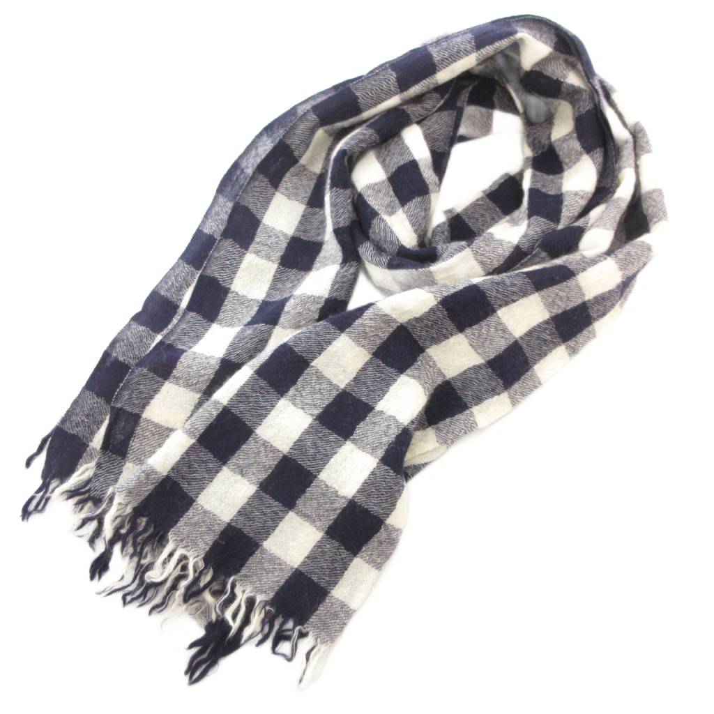 【中古】タケオキクチ TAKEO KIKUCHI チェック マフラー ストール フリンジ ウール 紺 ネイビー 白 ホワイト /GV メンズ 【ベクトル 古着】 251118