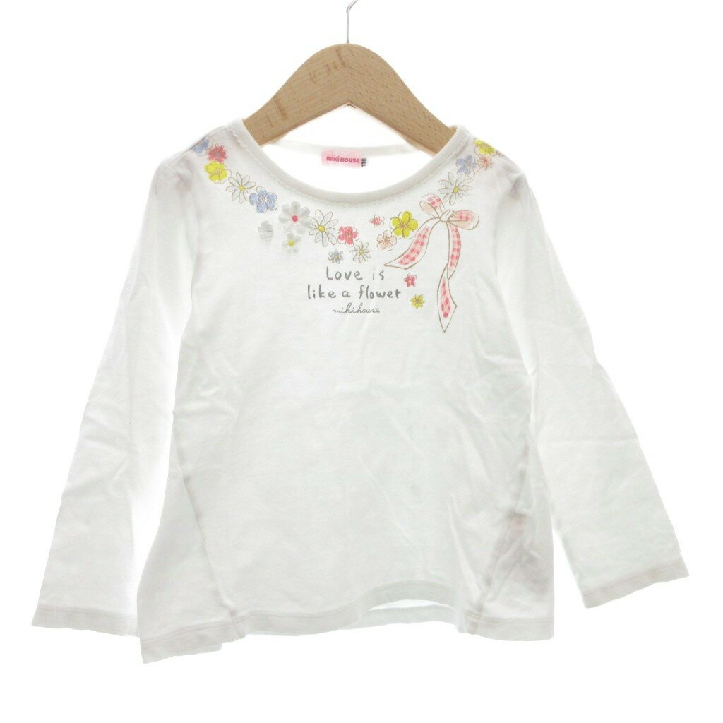 【中古】ミキハウス mikihouse Tシャツ カットソー 110 長袖 花柄 プリント 白 ホ...