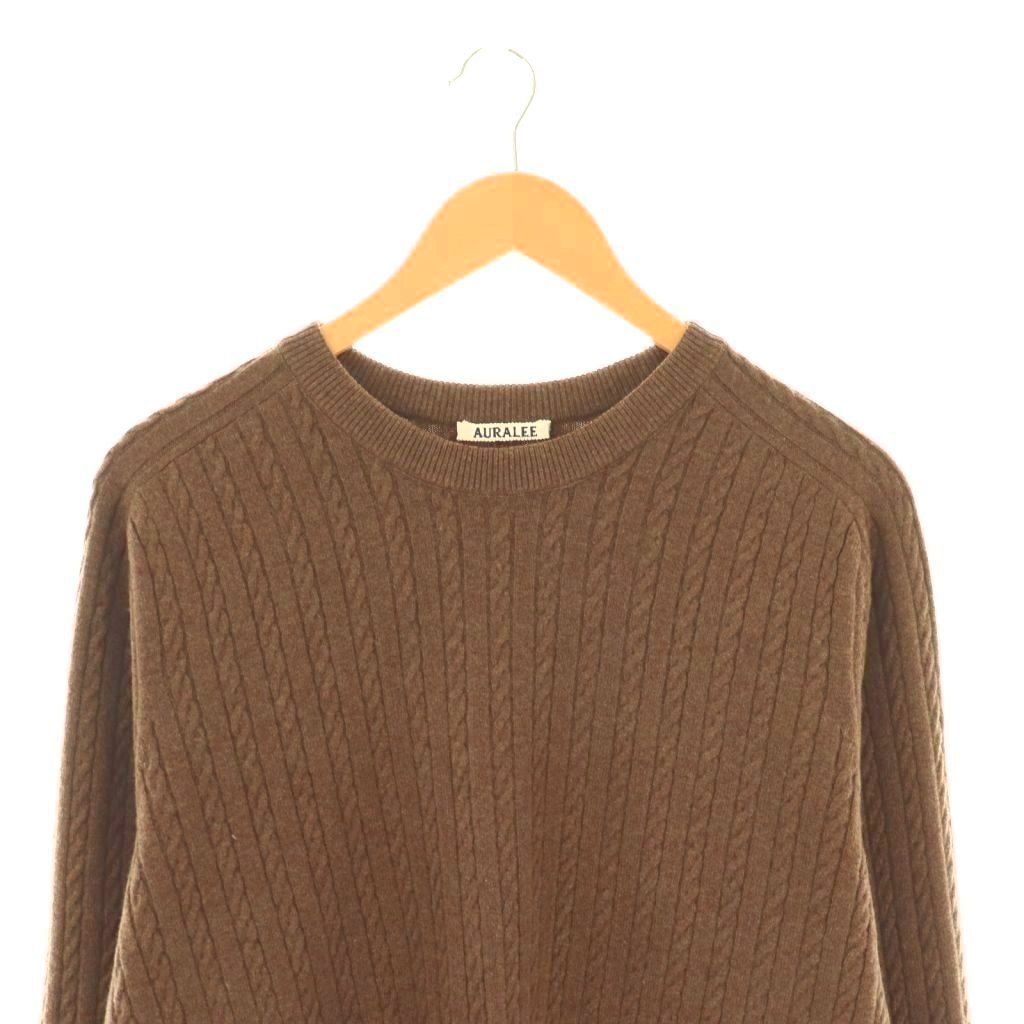 【中古】オーラリー AURALEE A25AP02WA SUPER FINE WOOL ARAN KNIT P/O ニット セーター 長袖 ウール 4 茶 /NR ■OS ■SH メンズ 【ベクトル 古着】 260205
