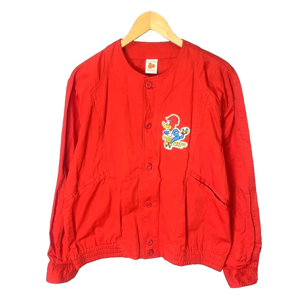 樂天商城 - 【中古】パインアンドアップル Pine & Apple ノーカラージャケット ブルゾン ウッディー ウッドペッカー ワッペン M レッド ■GY06 メンズ 【ベクトル 古着】 260519