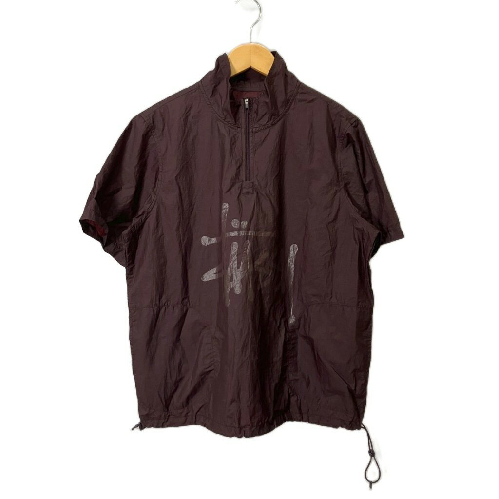 ステューシー STUSSY NYLON WARM UP SHELL SHIRT ナイロンシャツ 半袖 S ボルドー ■GY06 メンズ  260606