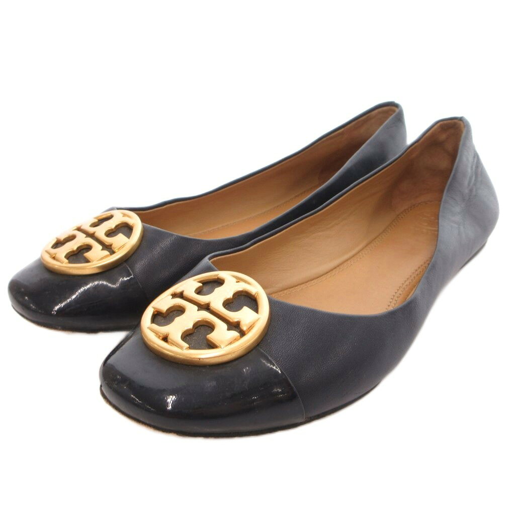 【中古】トリーバーチ TORY BURCH ダブルTロゴ レザー フラットパンプス 6C 黒 ブラック ラウンドトゥ /TQ ■IB0106 レディース 【ベクトル 古着】 261020