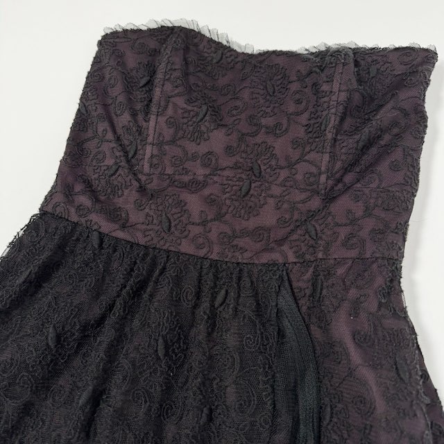 【中古】トッカ TOCCA レースワンピース ドレス チューブトップ 花柄刺繍 ブラック バーガンディ 0 レディース 【ベクトル 古着】 240522