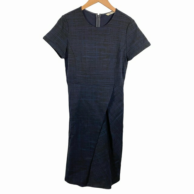 【中古】アクアスキュータム AQUASCUTUM ワンピース 半袖 ひざ丈 チェック 紺 ネイビー TL L相当 レディース 【ベクトル 古着】 250109
