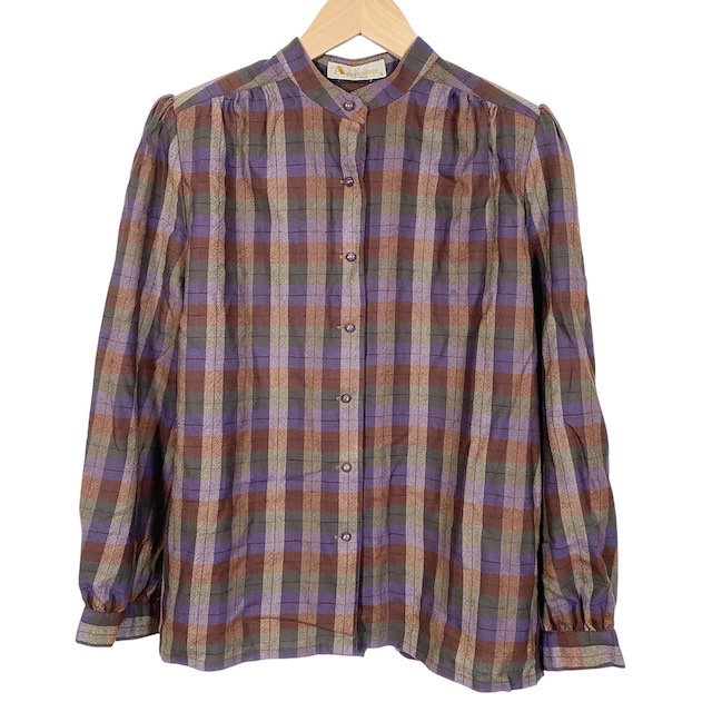 【中古】アクアスキュータム AQUASCUTUM 長袖シャツ ウール トップス チェック柄 パープル ブラウン レディース 【ベクトル 古着】 250216