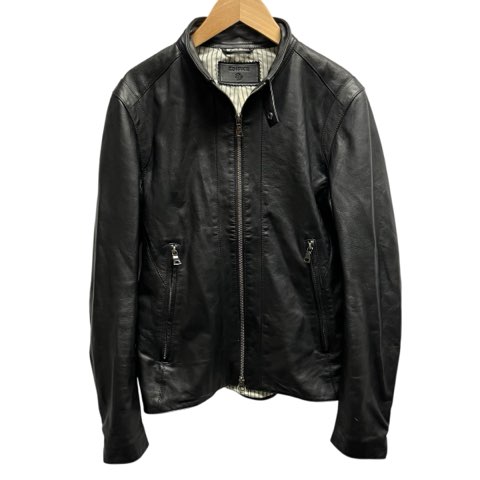 【中古】エディフィス EDIFICE ラムレザー シングルライダースジャケット レザーブルゾン 38 Mサイズ相当 ブラック メンズ 【ベクトル 古着】 250326