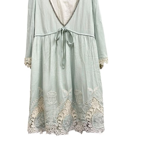 【中古】マーキュリーデュオ MERCURYDUO タグ付き チュニック ワンピース ビーズ刺繍 レース プルオーバー ライトグリーン Fサイズ レディース 【ベクトル 古着】 250509