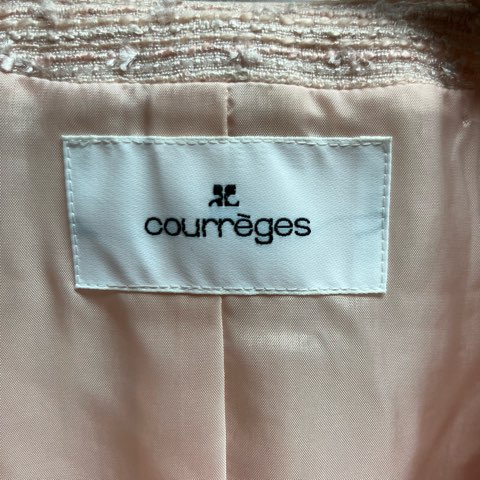 【中古】クレージュ courreges ツイードセットアップスーツ ノーカラージャケット レース切り替えスカート 40 Lサイズ相当 パステルピンク レディース 【ベクトル 古着】 250521