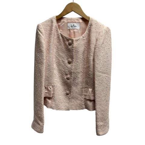 【中古】クレージュ courreges ツイードセットアップスーツ ノーカラージャケット レース切り替えスカート 40 Lサイズ相当 パステルピンク レディース 【ベクトル 古着】 250521