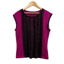 【中古】ランバン LANVIN ニットベスト トップス 絹フリル ピンク系 ブラック サイズ40 L相当 レディース 【ベクトル 古着】 250603