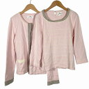 【中古】クレージュ courreges アンサンブルニット ロゴ刺繍 ウール混 ツイード ピンク 38 M相当 レディース 【ベクトル 古着】 250610