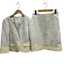 【中古】クレージュ courreges ツイードスーツ セットアップ ノーカラージャケット スカート レザー切り替え 38 ピンク ベージュ系 レディース 【ベクトル 古着】 250618(4)