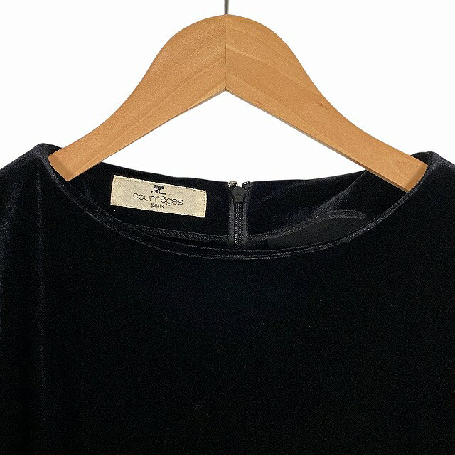 【中古】クレージュ courreges ワンピース 半袖 ひざ丈 ベロア 黒 ブラック 9 M相当 レディース 【ベクトル 古着】 250705