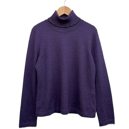 【中古】レリアン Leilian タートルネックセーター 長袖ニットシャツ ビーズ装飾 パープル サイズ9 M相当 レディース 【ベクトル 古着】 260313