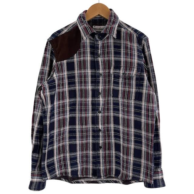 ジェイプレス レッドレーベル J.PRESS RED LABEL シャツ トップス 長袖 チェック柄 総柄 パッチ ネイビー レッド S メンズ  260608