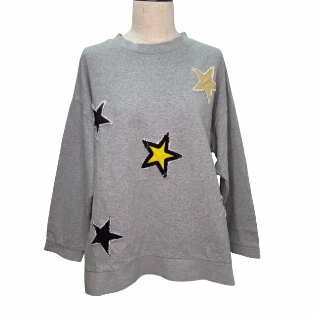 【中古】パーソンズ PERSON'S 長袖 スウェット トレーナー トップス クルーネック 星柄パッチ LLサイズ グレー k38771 0427 レディース 【ベクトル 古着】 260427(4.0)